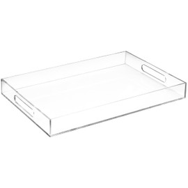 Modern Elegant 16"x12" Rectangle Acrylic Lucite Plastic Decorative Tray Clear Serving Tray with Clear Handles Food Tray Fruit Tray for All Occasion's by Home Redefined