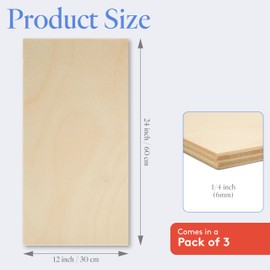 Baltic Birch Plywood, 1/4 Inch - 6 mm Craft Wood, Large B/BB Grade Baltic Birch Sheets, Perfect for Laser, CNC Cutting and Wood Burning, by Woodpeckers (3, 12" x 24", 1/4" Thick)