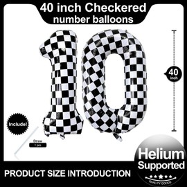 Number 10 Checkered Balloons 40 Inch Giant Race Car Checkered 10 Number Balloons for 10th Race Car Checkered Birthday Party Supplies