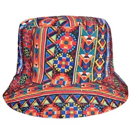 Generic Bucket Hat Reversible Fishing Cotton Summer Festival Sun Cap Tribal Hats 56-58cm (Funky Check)