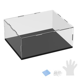 M METERXITY 1-Pack Acrylic Display Case, 9.8x7.9x3.9 Inch/25x20x10cm Acrylic Clear Display Case Box with Black Wooden Base for Collectibles, Dustproof Showcase [Black, Clear]
