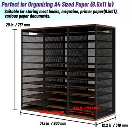 Senhoglb Letter Size Paper Organizer, Metal Literature Organizer, Sturdy Paper Storage Organizer, Desktop Organiser for Storage, Mail Organiser Keep Desktop Clean, 36 Compartments, Retro Brown