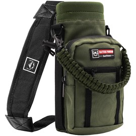 NATURE PIONEOR Water Bottle Holder with Adjustable Strap - 25/32/40oz Insulated Water Bottle Carrier Sling Sleeve with Paracord Handle & 2 Storage Pockets, Hiking, Camping, Gym