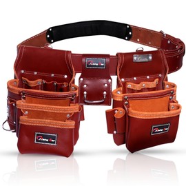 RISING STAR WEARS18 POCKETS MAROON CRAFTSMAN’S COMPANION: LEATHER TOOL BELT/BAGS/POUCHES WITH BACK SUPPORT FIELD WORKER