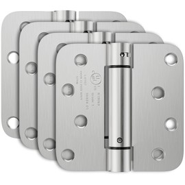 Bubxo 4 Pack Self Closing Door Hinges, 4 Inch Spring Loaded Door Hinges with 5/8'' Radius Corners, Adjustable Tension for Garage, Front, Back Door, UL Listed, Left and Right Hand, Brushed Nickel