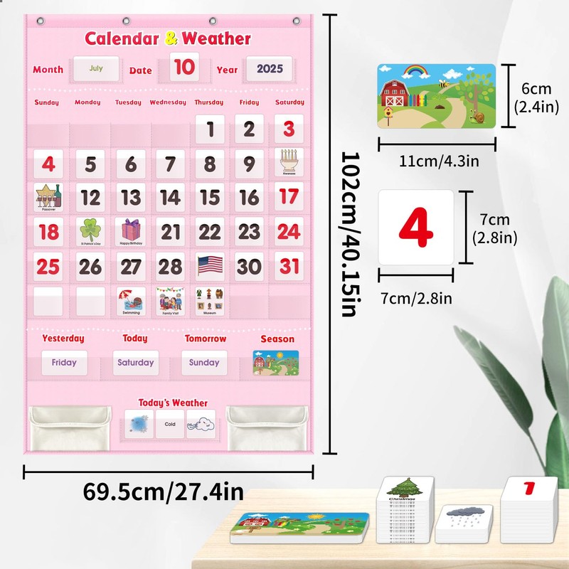 Pink Educational Calendar & Weather Pocket Chart Set for Kids