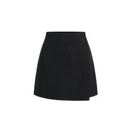 GORGLITTER Women's A Line Flared Wrap Short Skirt Elastic Waist Button Decor Work Office Skirts Black Medium