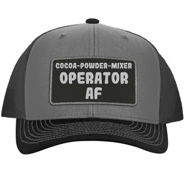 Cocoa-Powder-Mixer Operator AF - Leather Black Patch Engraved Trucker Hat, Grey-Steel, One Size