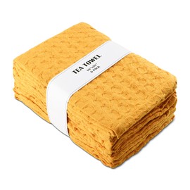 Vintage Vista 100% Cotton Waffle Tea Towels for Kitchen (Pack of 6) - Kitchen Towel Set - Absorbent Tea Towels for Baking, Drying & Cleaning - 18" x 28" (Yellow)