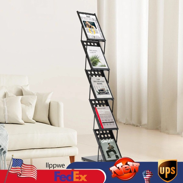 N/A Foldable Floor-Standing Magazine Newspaper Rack A4 Brochure Tilted Shelf