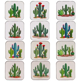 Goodma 12 Pieces Square Metal Empty Tins Home Storage Containers Organizer Mini Box with Cactus Image Pattern on Hinged Lid, 2.76 x 2.76 x 0.79 inch (Multi)