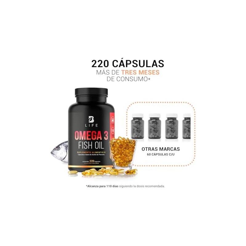B Life Omega 3 Aceite de Pescado 220 Cápsulas con
