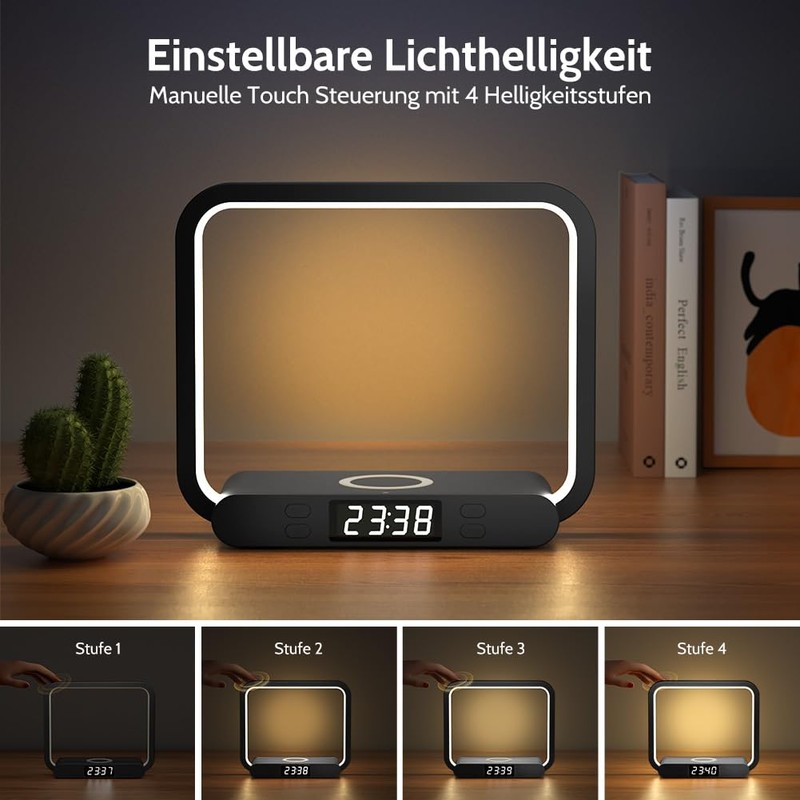 VOSFEEL Bedside Lamp with Charging Function Touch Dimmable (Black)