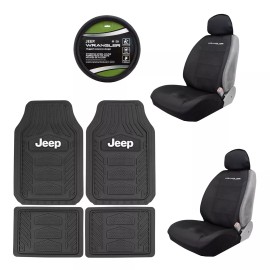 Dodge New 7pc JEEP WRANGLER AUTO Rubber Floor Mats /2 SEAT COVERS/STEERIN