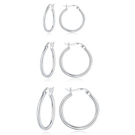 Deyanse Hoop Earrings 925 Silver, 3 Pairs 925 Sterling Silver Hoop Earrings Set, Hypoallergenic Sleeping Cartilage Huggie Round Hoop Earrings, 13/16/20 mm Unisex Hoop Earrings Silver Women's Earrings