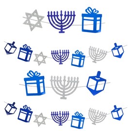 The Dreidel Company Hanukkah Glitter Garland, Menorah, Dreidel, Gift, Star of David Decoration, Party Favor (Silver, Single)