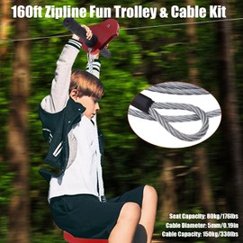 EurHomePlus 160 Feet Zip line Kit with Stainless Steel Spring Brake, Zipline Kits for Kids and Adult up to 330Lb with Galvanized Iron Ziplin, Outdoor Playground Equipment