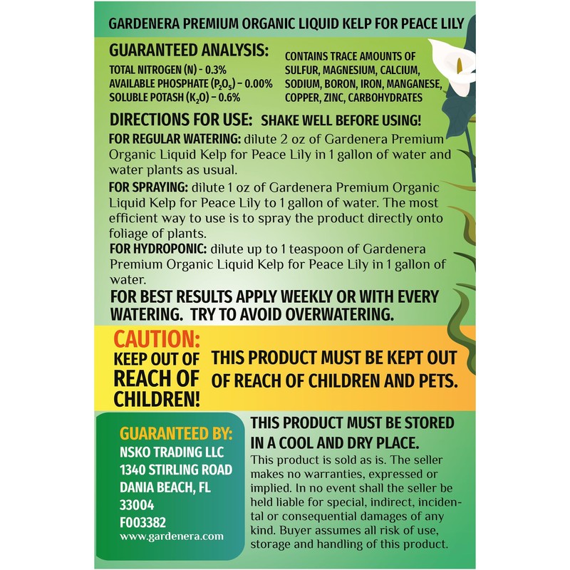 Organic Peace Lily Elixir by Gardenera - 32 oz -