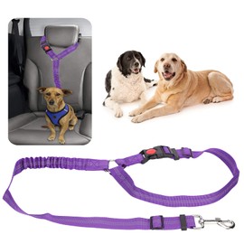 Qcwwy Dog Travel Supplies, Reflective Safety Seatbelt Strap For Car Pet Adjustable Headrest Seat Belt Dog Nylon (Purple)