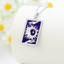 PELOVNY Sun Moon Star Necklace 925 Sterling Silver Tarot Card Lapis Lazuli Pendant Necklace Sun And Moon Jewelry Gifts for Women
