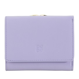DUDU Kleine Damen-Brieftasche aus Leder mit RFID-Schutz, Münzfach und Klickverschluss, kompakt, 6 Kartenfächer Provence Lilac