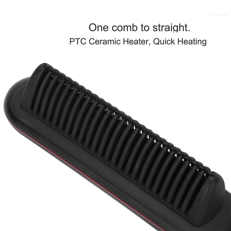 Electric Hair Straightener Comb Anti Scald Beard Straightener Brush (Black