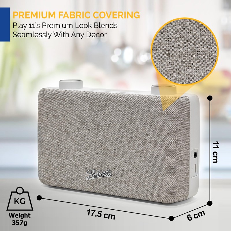 Roberts Play11 DAB/DAB+/FM Digital Radio - White - Portable Radio