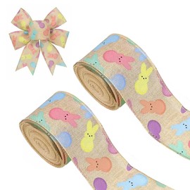 12 Yard Bunny Wired Edge Ribbons 2 Rolls Easter Craft Ribbon for DIY Wreaths Bows Wrapping Present Decoration, 2.5 Inch Wide (Rabbit)