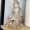 Mummy Hare And Babies Figurine 17cm Rustic Resin Carved Wood