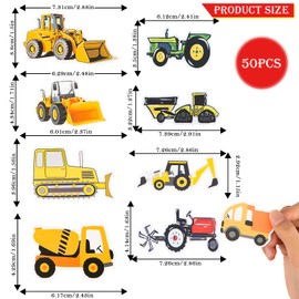RUNEAY Children's Stickers Pack of 50 Stickers Children's Tractor Sticker Construction Site Excavator Sticker Vehicles Party Bag Guest Gift Construction Site Sticker for Water Bottle Laptop Album