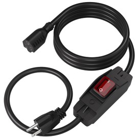 Muelnmey 3-Prong Outdoor Extension Cord with Waterproof Switch ON/Off,1875W Black Heavy Duty Power Cord, 15A 125V Grounded Plug Receptacle for Indoor/Outdoor Appliances(6FT,Black)