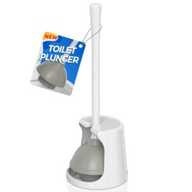 LOVLOY Toilet Plunger with Holder, Plungers for Bathroom Heavy Duty for 5.7-inch Toilet Drain, Toilet Plunger and Holder Combo for Bathroom Cleaning(White)