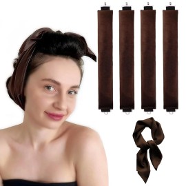 Unbranded Heatless Curling Rod Natural Wave Brown 4 Rod Set with Scarf