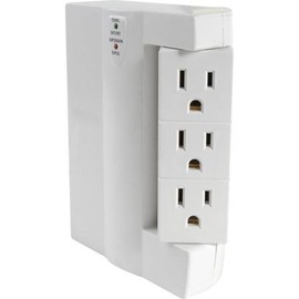 Stellar Labs 6-Outlet White SPACE SAVER Surge Protector Tap with three 90 degree swiveling outlets for side or front entry REDUCE CORD CLUTTER