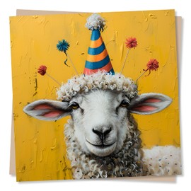 Funny Sheep Happy Birthday Card - Celebratory Sheep with Party Hat - Funny Animal Card for Friends, Family