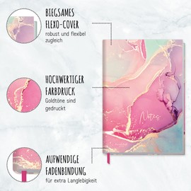 Trendstuff by Häfft Notebook A5 Squared Silky Pink 124 Pages, 62 Sheets Ideal as a Diary, Bullet Journal, Idea Book, Writing Book, Climate Friendly and Sustainable