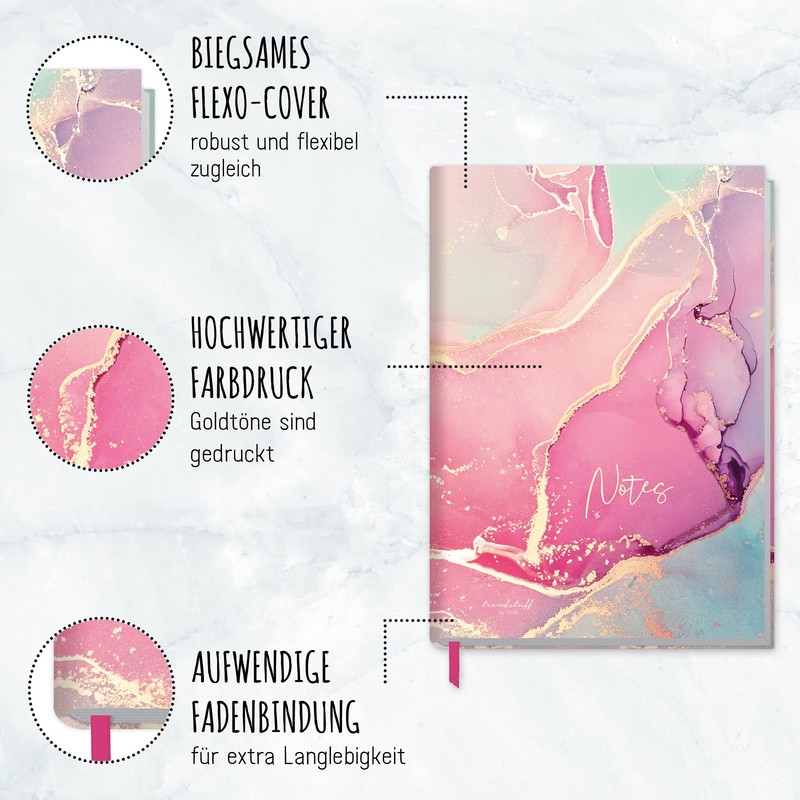 Trendstuff by Häfft Notebook A5 Squared Silky Pink 124 Pages,