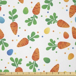 Ambesonne Easter Fabric by The Yard, Repetitive Minimal Orange Carrots and Colorful Eggs with Polka Dots Spring Season, Stretch Knit Fabric for Clothing Sewing and Arts Crafts, 3 Yards, Multicolor