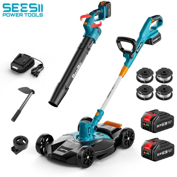 Seesii Electric Lawn Mower & Weed Eater Combo 2 Cutting