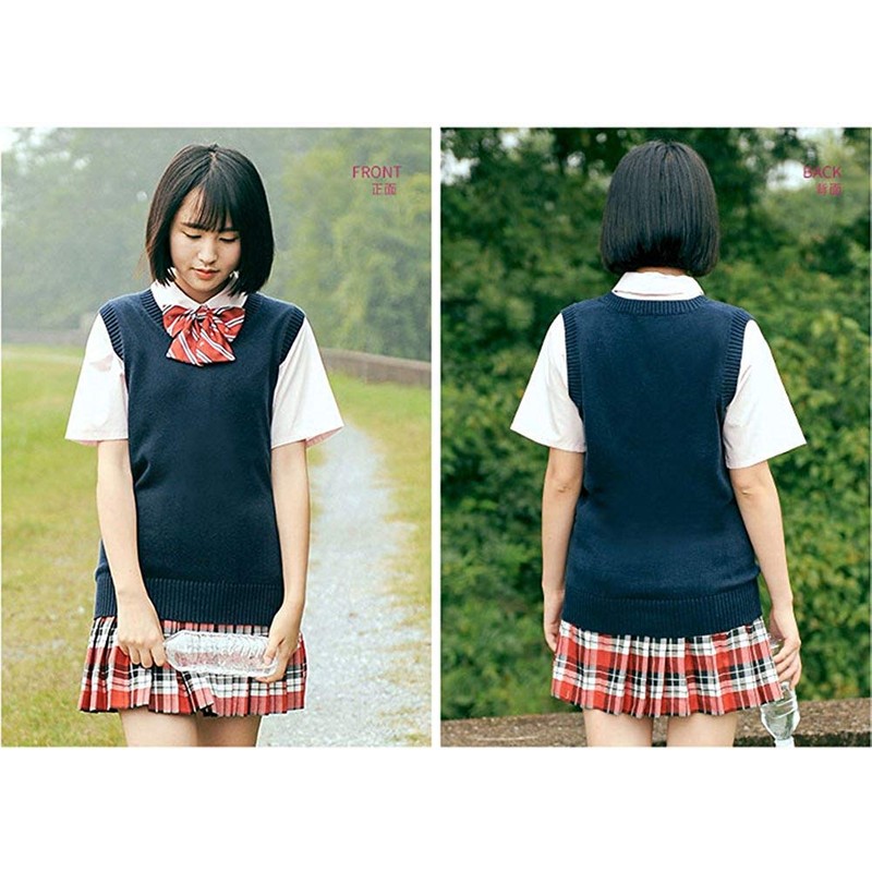 EIMEI School Uniform Vest, Sleeveless, Plain, Loose Fit, Knit, All