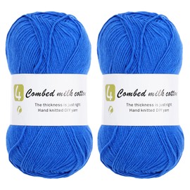 Rebower Cotton Yarn, 60% Cotton, 40% Acrylic Soft Knitting Yarn [for Hand DIY Bag Cushion Crocheting Knitting ] -2 Packages of 100g/3.52oz(Per Skein 100g/361yards)/Blue