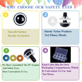 128Pcs Glitter Safety Eyes and Washers for Amigurumi Crochet - Thalinfayi 15mm 8Colors Crochet Amigurumi Eyes Crystal Safety Eyes for Amigurumi, Crafts, Crochet Doll DIY Making Supplies