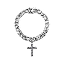 CBC Crown Women Fashion Rhinestone Cross Charm 10 inches Box Lock Cuban Chain Anklet Ankle Bracelet (Silver - Cross)