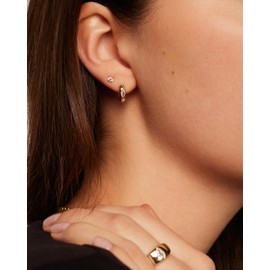 PAVOI Rhodium Plated Sterling Silver Posts Marquise Cubic Zirconia Huggie Hoop Earrings | Small Chunky Solitaire CZ Huggies for Women