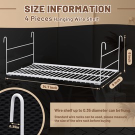 Amylove 4 Pieces 14.7 Inch Hanging Wire Shelf Organizer Closet Storage Shelves Hanging Wire Shelving Rack Accessories for Closet Pantry Storage Room Bathroom Organization, White