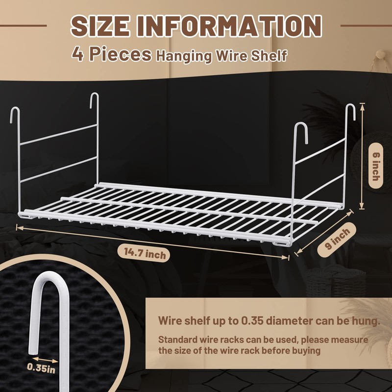 Amylove 4 Pieces 14.7 Inch Hanging Wire Shelf Organizer Closet