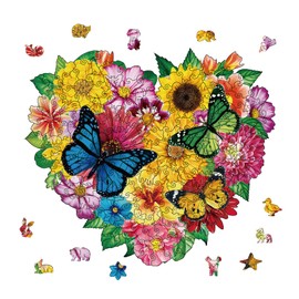 GLOBLELAND Pack of 200 Love Butterfly Wooden Puzzles for Adults 33 x 28.5 cm Flower Puzzle Wooden Adult Colourful Puzzle for Birthday Christmas