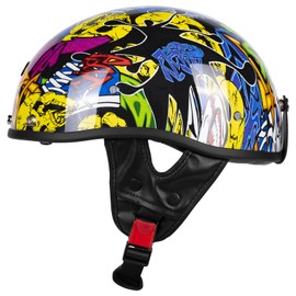 Quickool Retro Motorcycle Half Helmet with Retractable Sun Visor, DOT Certified Vintage Open Face Helmets for Men & Women for Cruiser Chopper Moped Scooter (Color Comics,XL)