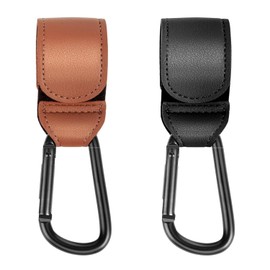 2 Pack Baby Buggy Clips Pram Hooks Clips for Hook Your Shopping Bags Safely on Your Pushchair or Stroller Clips, Shopping Bag and Changing Bag Holders for Pushchairs Brown & Black
