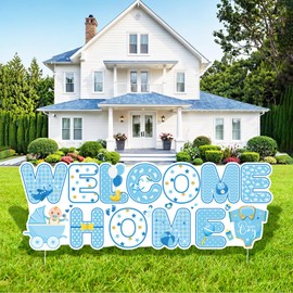 Baby Shower Yard Sign Decoration Welcome Home Baby Boy Yard Sign with Stakes Blue Gender Reveal Lawn Sign Outdoor Decor for Boys Welcome Home Newborn Announcement Party Supplies